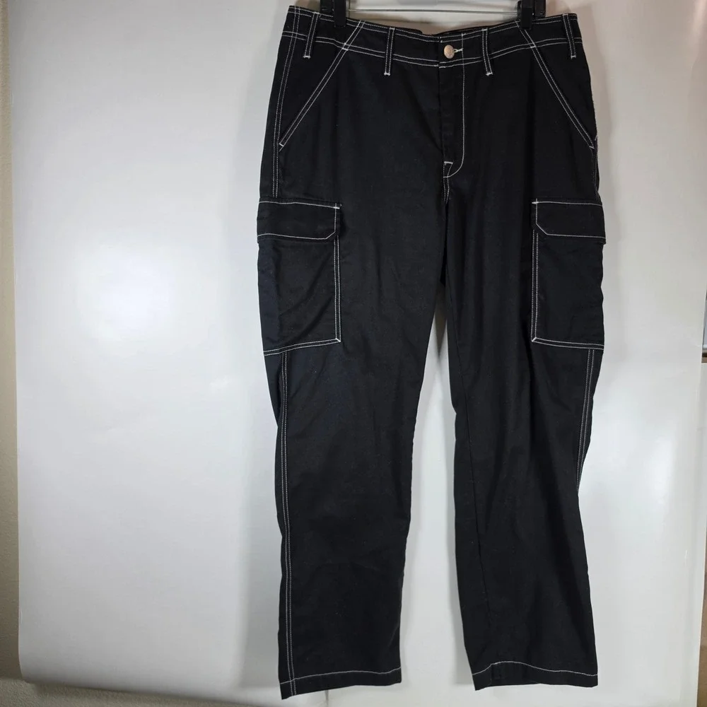 True Religion Mens‎ Black Cargo Pants White Contrast Stitching 34x31 Utility